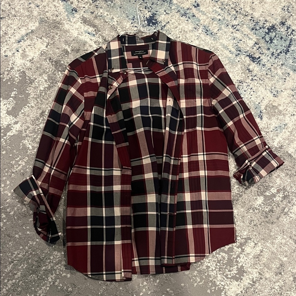 Banana Republic Factory Burgundy Plaid Casual Shirt